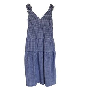 Old Navy Womens Blue White Gingham Check Midi Dress Size Small Prairie‎ Cottage